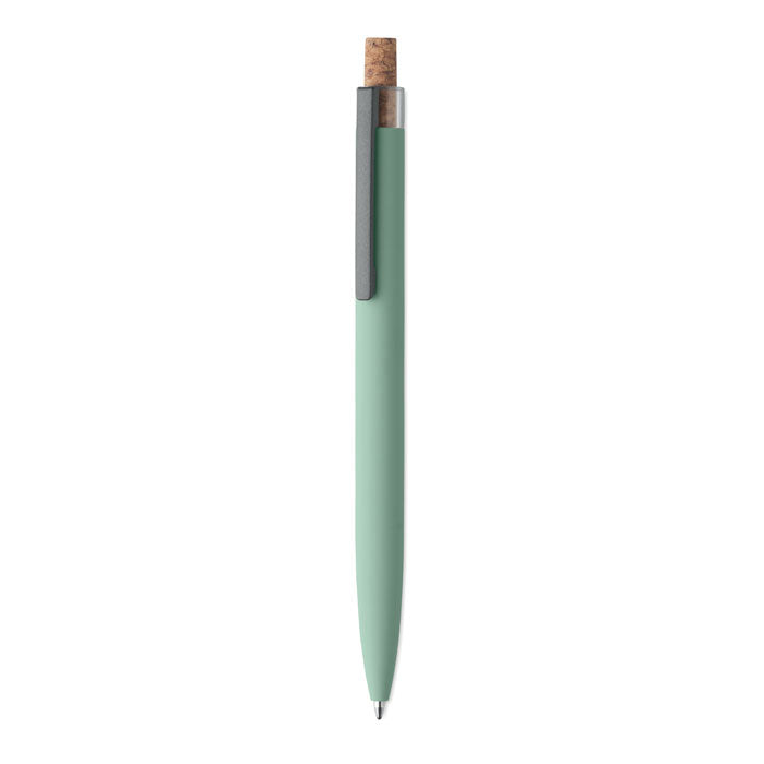 Branded Recycled Aluminium Pen with Cork Button in Green