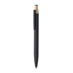 Branded Recycled Aluminium Pen with Bamboo Button and Colour Detail in Black