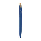 Branded Recycled Aluminium Pen with Bamboo Button and Colour Detail in Blue