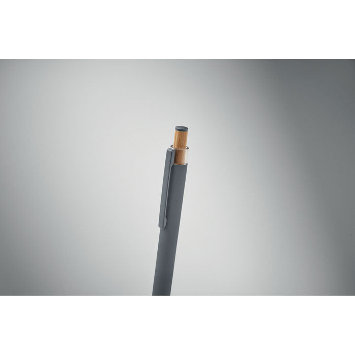 Branded Recycled Aluminium Pen with Bamboo Button and Colour Detail without branding