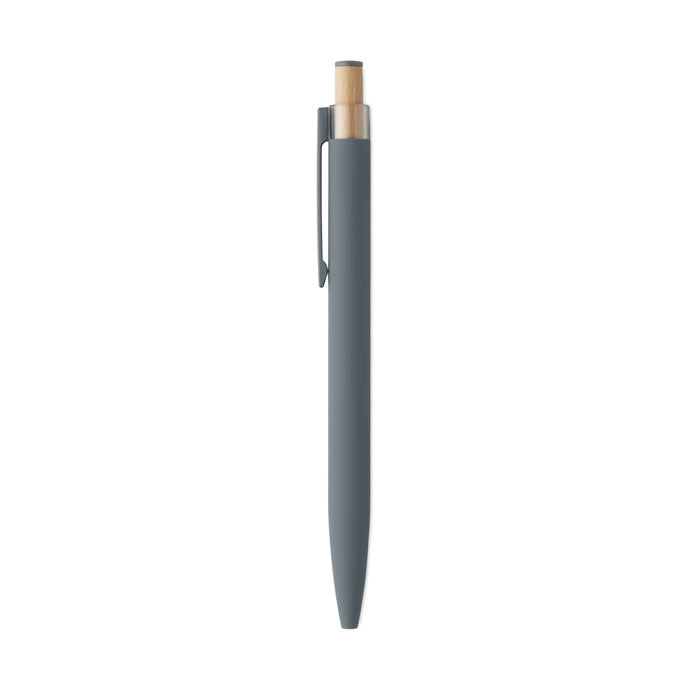 Branded Recycled Aluminium Pen with Bamboo Button and Colour Detail without branding