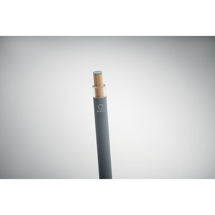Branded Recycled Aluminium Pen with Bamboo Button and Colour Detail without branding