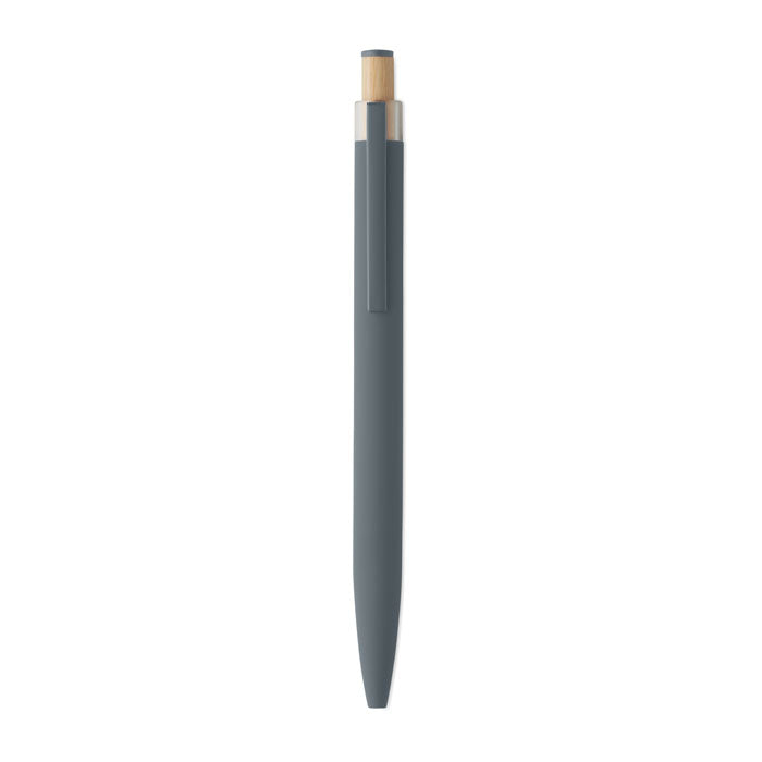 Branded Recycled Aluminium Pen with Bamboo Button and Colour Detail without branding