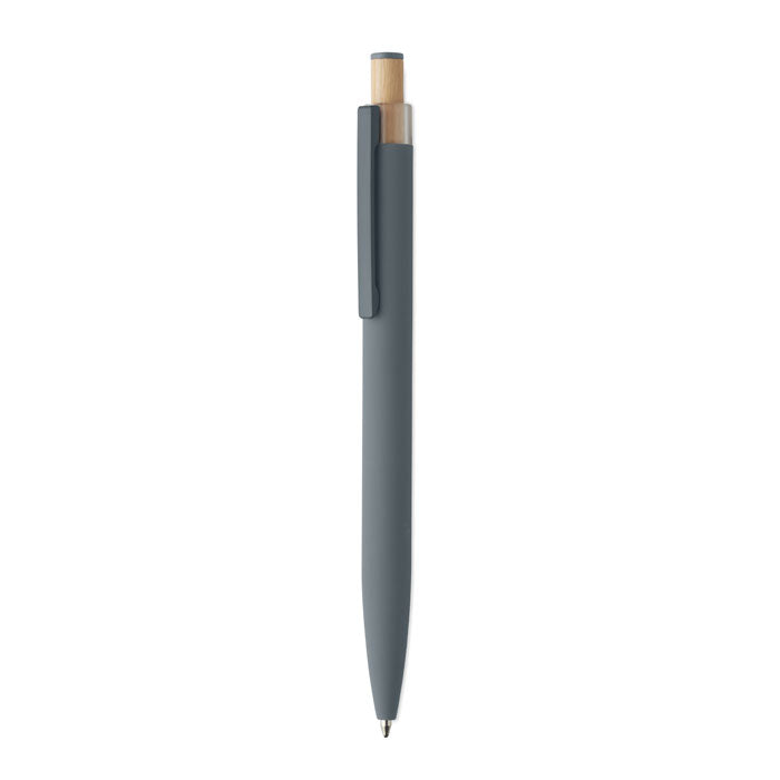 Branded recycled aluminium pen with bamboo button and colour detail
