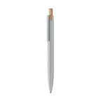Branded Recycled Aluminium Pen with Bamboo Button and Colour Detail in Silver
