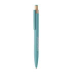 Branded Recycled Aluminium Pen with Bamboo Button and Colour Detail in Blue
