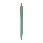 Branded Recycled Aluminium Pen with Bamboo Button and Colour Detail in Green