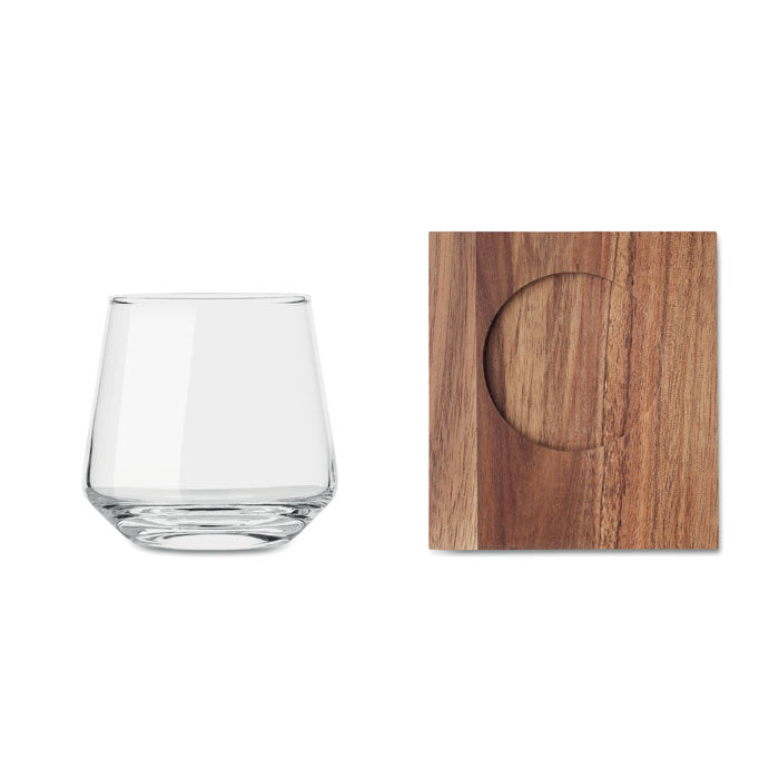 Branded Whisky Glass with Wooden Coaster without branding