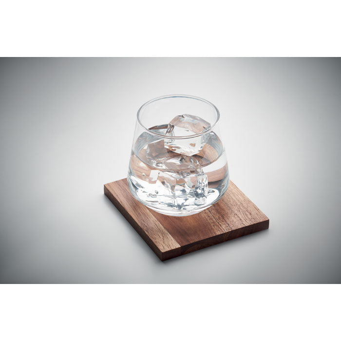 Branded Whisky Glass with Wooden Coaster without branding
