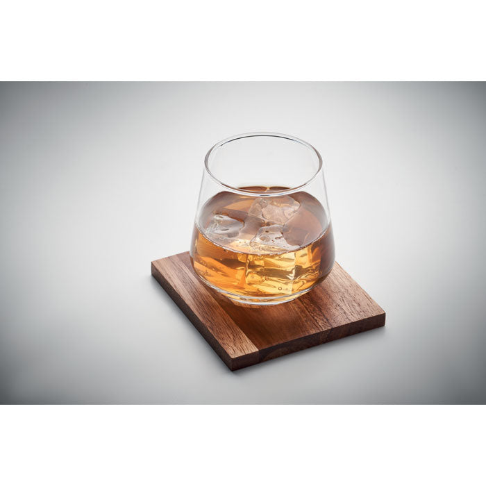 Branded Whisky Glass with Wooden Coaster without branding