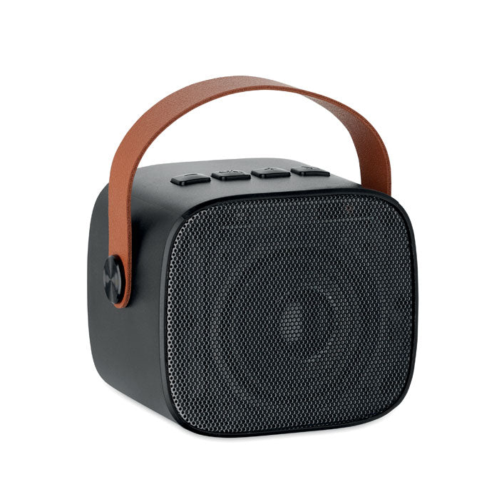 Branded Recycled ABS Wireless Speaker with PU Handle in Black