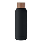 Branded Recycled Steel Bottle with Acacia-Finish Lid in Black