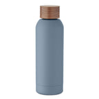 Branded recycled steel bottle with acacia-finish lid