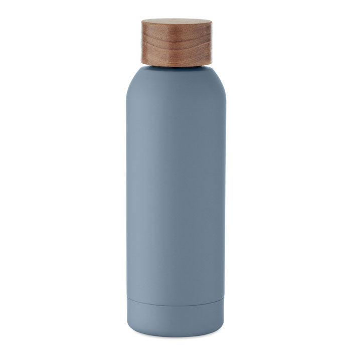 Branded recycled steel bottle with acacia-finish lid