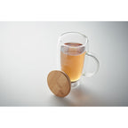 Branded Double Wall Glass Mug with Bamboo Lid - 450ml without branding