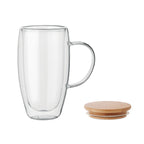 Branded Double Wall Glass Mug with Bamboo Lid - 450ml without branding