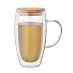 Branded Double Wall Glass Mug with Bamboo Lid - 450ml without branding