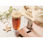 Branded double wall glass mug, printed