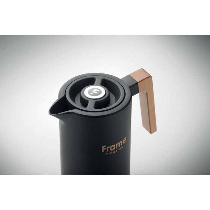 Branded Insulated Vacuum Jug with Wooden Handle in use