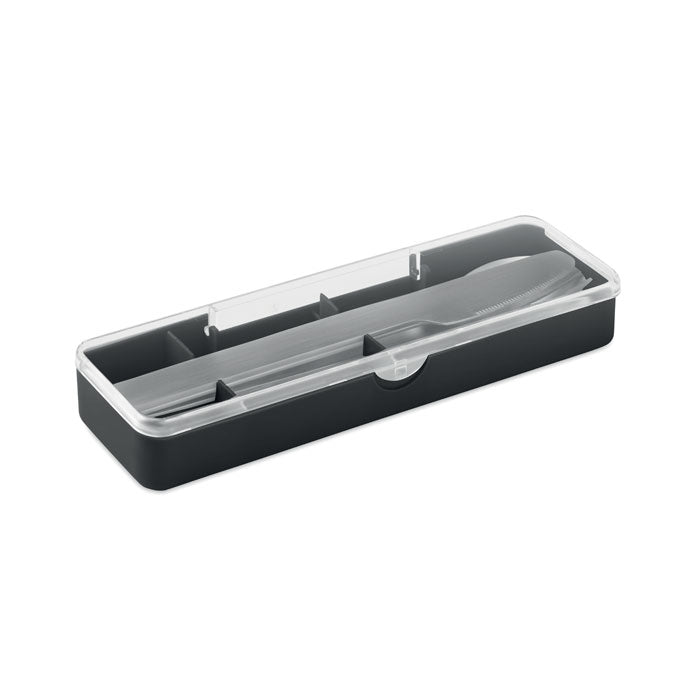 Branded Stainless Steel Cutlery Set with Case in Black