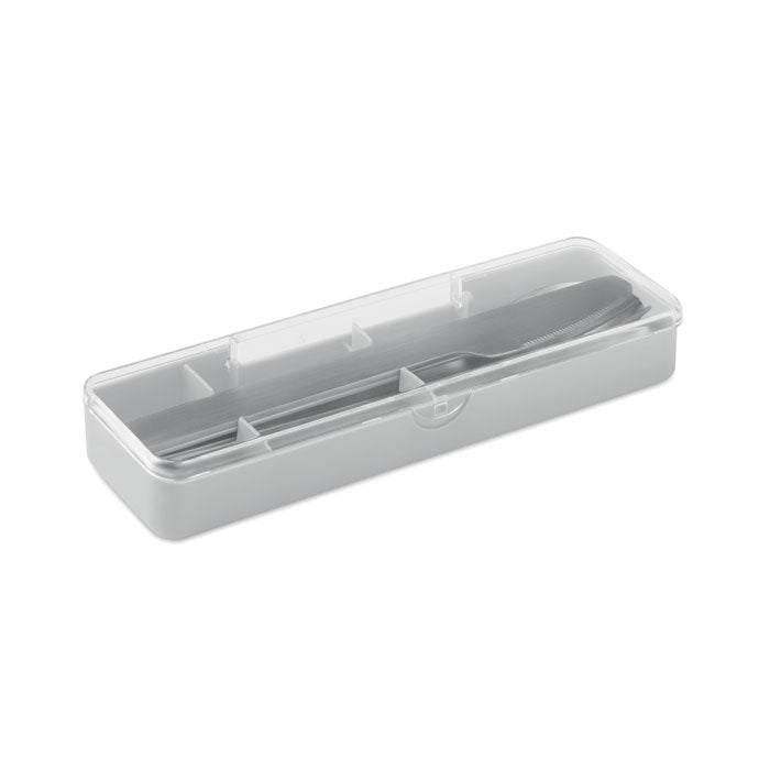 Branded Stainless Steel Cutlery Set with Case in Grey