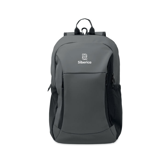 Branded 15 Inch Soft PU Laptop Backpack in Grey
