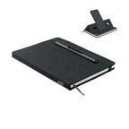 Branded A5 RPET Notebook with Phone Holder and 2-in-1 Pen in Black