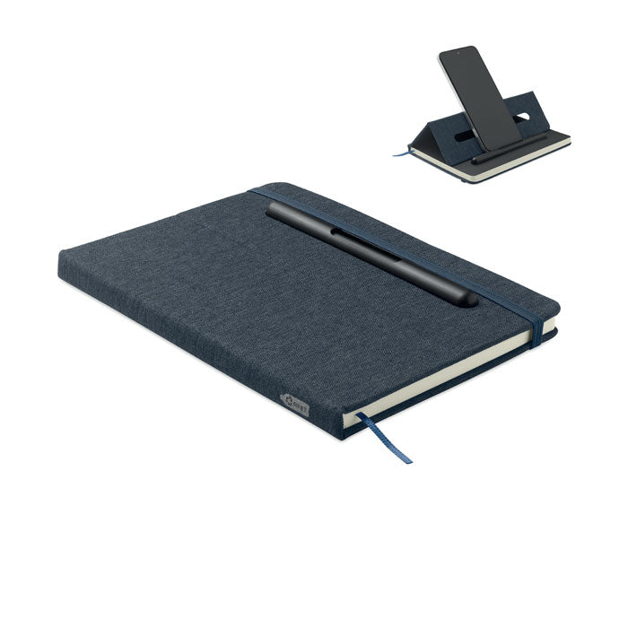 Branded A5 RPET Notebook with Phone Holder and 2-in-1 Pen