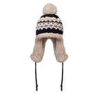 Branded Knitted Beanie with Ear Flaps in Black