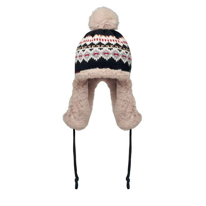 Branded Knitted Beanie with Ear Flaps in Black