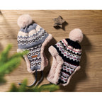 Branded Knitted Beanie with Ear Flaps in use