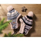 Branded Knitted Beanie with Ear Flaps in use