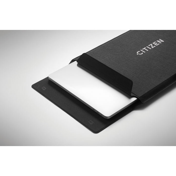 Branded 16 Inch Felt Laptop Sleeve in use