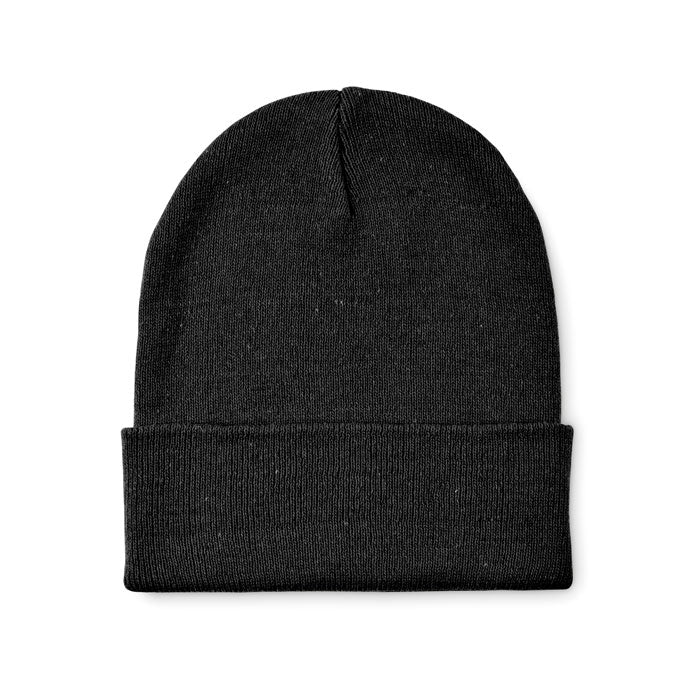 Branded Knitted Beanie with Cuff in Black