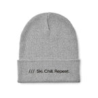 Branded Knitted Beanie with Cuff in Grey