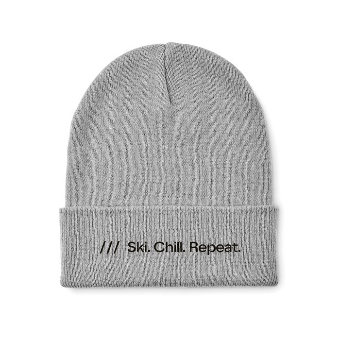 Branded Knitted Beanie with Cuff in Grey