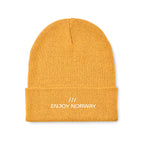 Branded Knitted Beanie with Cuff in Yellow