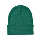 Branded Knitted Beanie with Cuff in Green