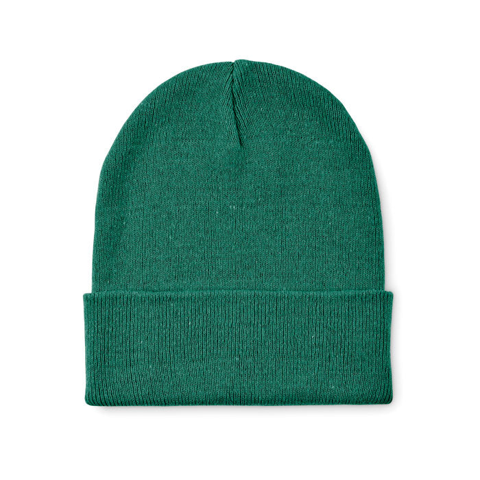 Branded Knitted Beanie with Cuff in Green