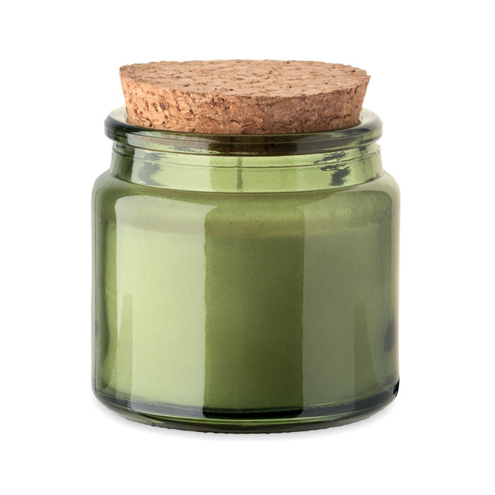 Branded Plant Based Wax Candle 70g with Cork Lid in Green