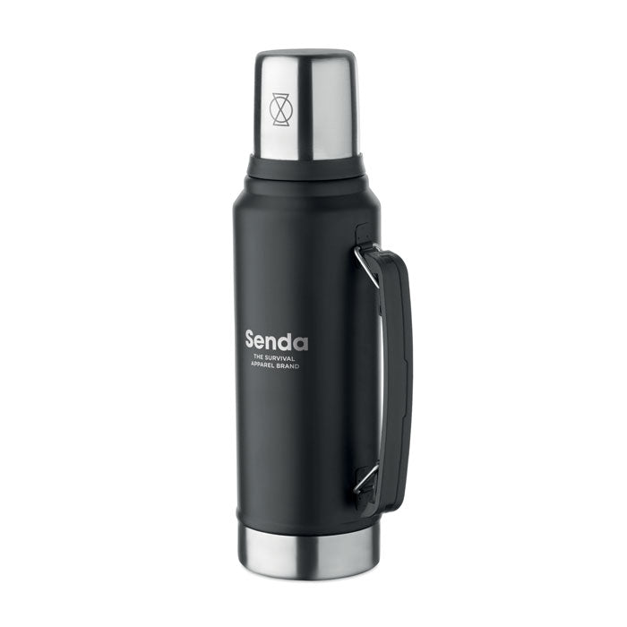 Branded Vacuum Bottle with Cup - 1L in Black