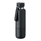 Branded Vacuum Bottle with Long Strap and Cup in Black