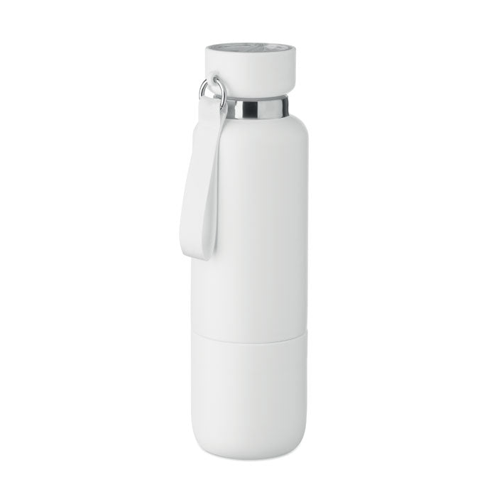 Branded Vacuum Bottle with Long Strap and Cup in White