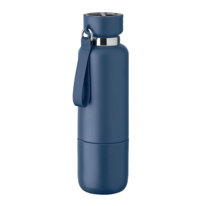Branded vacuum bottle with long strap and cup
