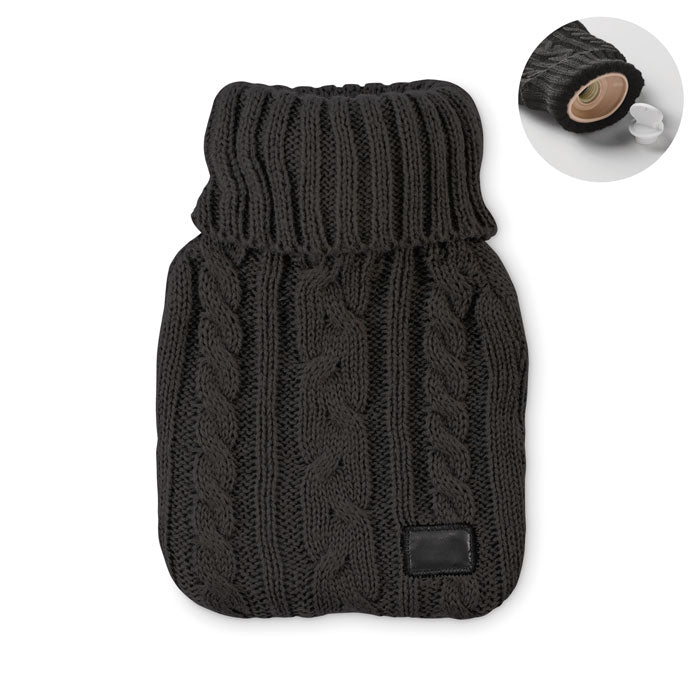 Branded Hot Water Bottle with Knitted Cover 400ml in Black