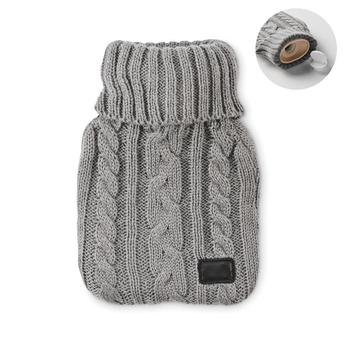 Branded Hot Water Bottle with Knitted Cover 400ml in Grey