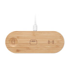 Branded Bamboo 3 in 1 Wireless Charging Station without branding