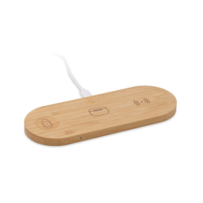 Branded Bamboo 3 in 1 Wireless Charging Station
