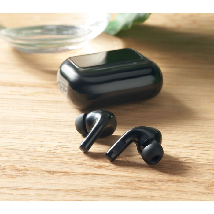 Branded ANC TWS Earbuds with Touch Display in use