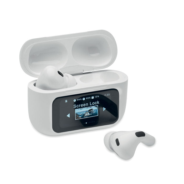 Branded ANC TWS Earbuds with Touch Display in White